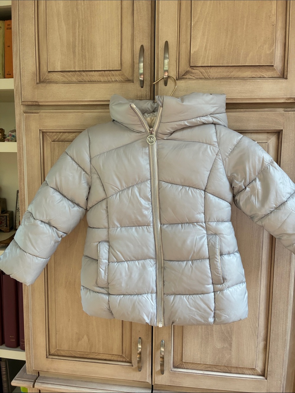 Michael Kors Silver Metallic Hooded Puffer Coat - Kids
